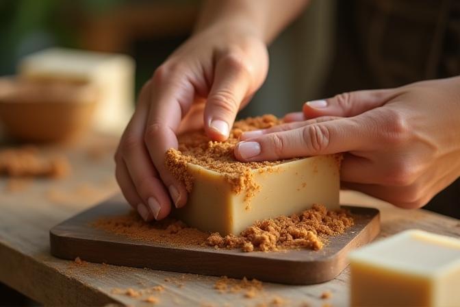 Hands crafting a natural soap bar