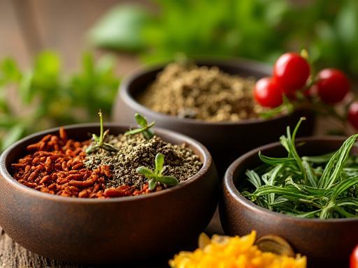 Close-up of natural ingredients like herbs and oils